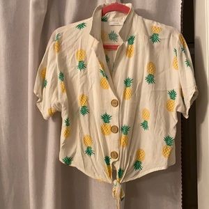 Pineapple print Collard shirt